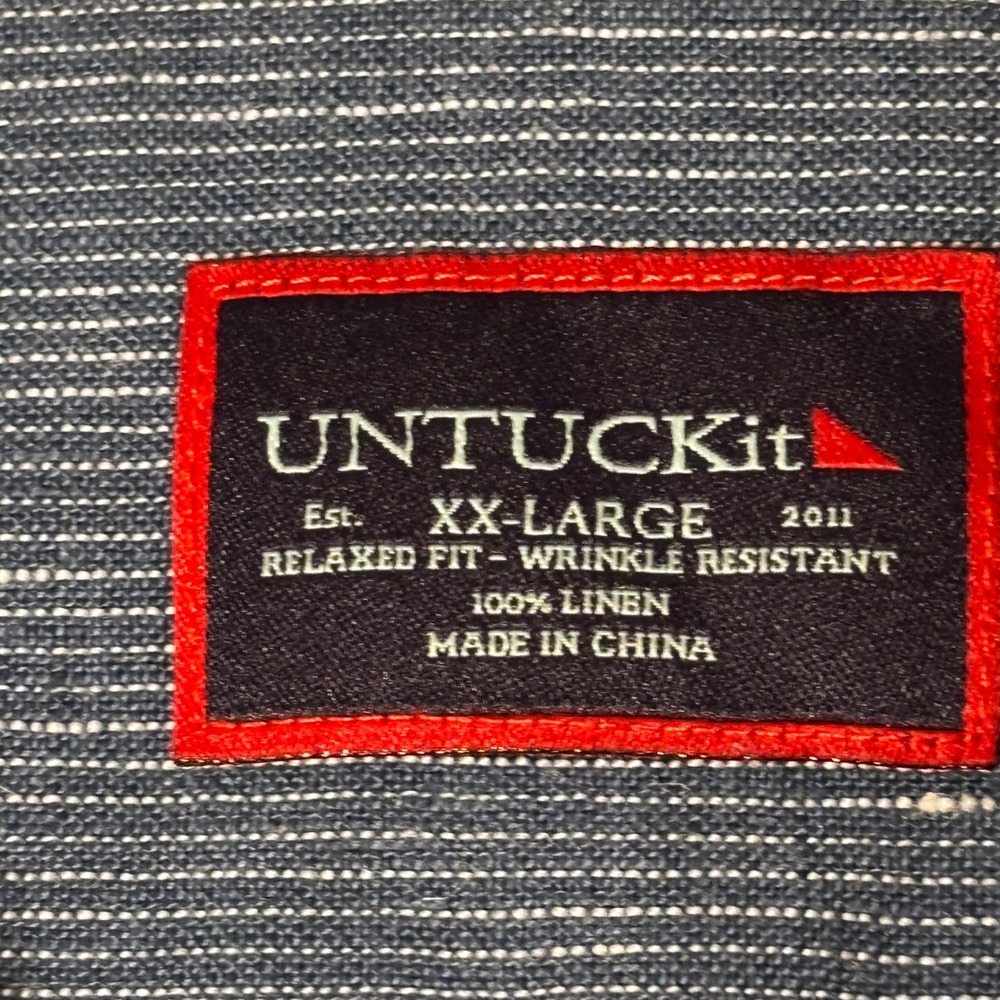UNTUCKit Linen Shirt Mens XXL Blue Canon Striped Short Sleeve Relaxed Fit - Picture 3 of 14